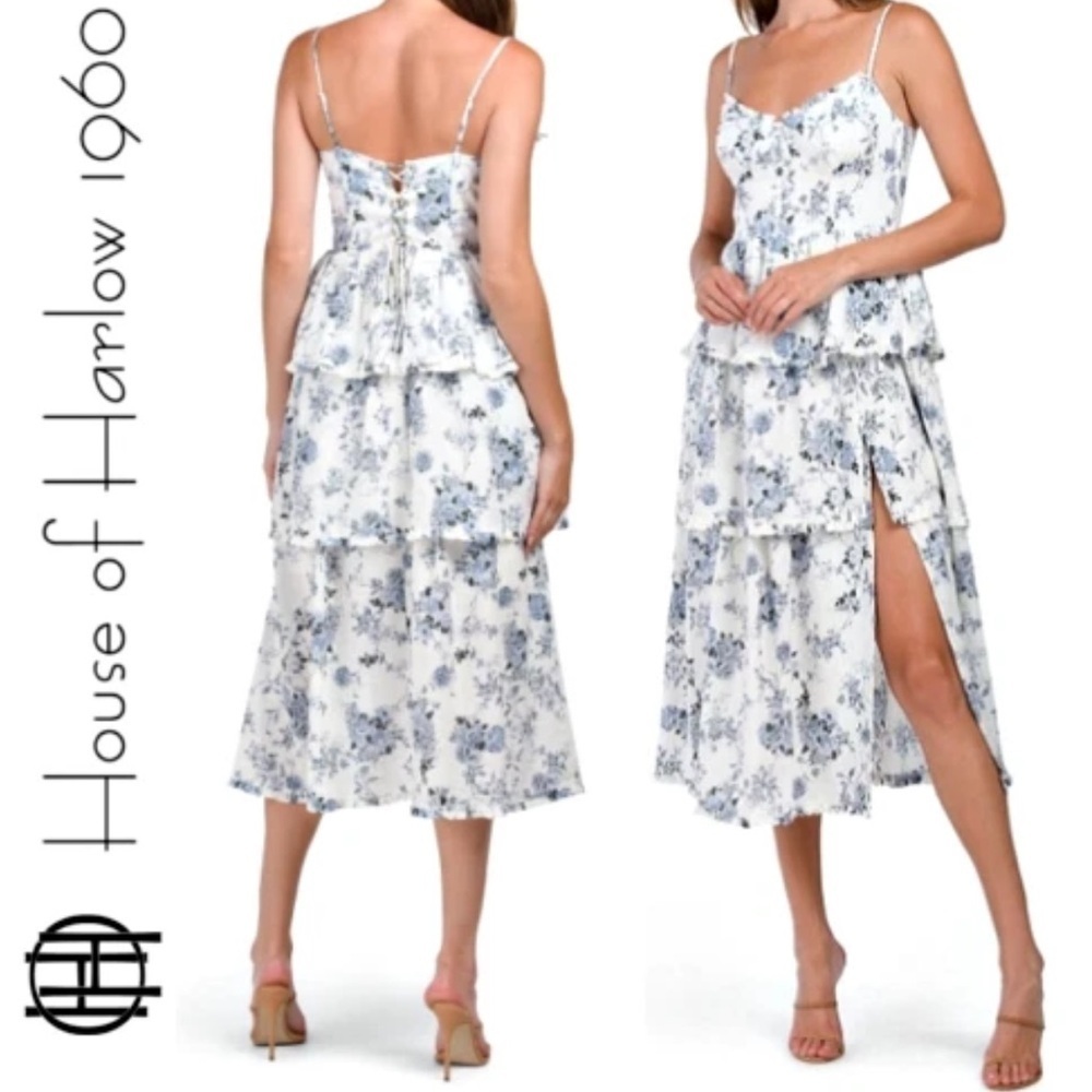 House of Harlow 1960 White and Blue Floral Dress
